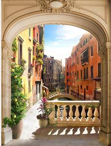 Fototapet. Foisor cu Arcada cu iesire la Canal Venetian, Italia. Oras frumos Art.050003