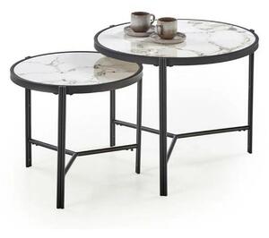 Set 2 masute cafea FATIMA, alb cu efect de marmura/negru, ceramica/met