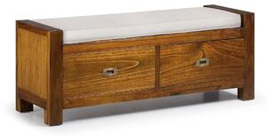 Banca din lemn si furnir, cu perna de sezut si 2 sertare Star Nuc, l120xA37xH45 cm