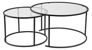 Set 2 masute cafea AURUM, transparent/negru, sticla/metal