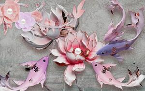 Fototapet 3D, Un trandafir purpuriu ceramic pe un fundal gri Art.05389