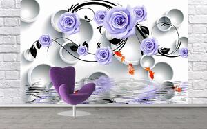 Fototapet 3D, Violete flori, cercuri albe cu ornamente negre Art.05299