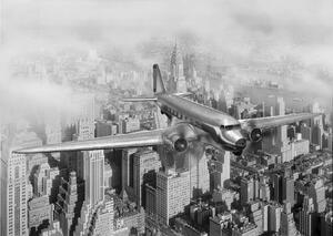 Fototapet 3D. Perspectiva Vintage New York. Avion cu Elice Douglas DC-3 din al Doilea Razboi Mondial. Art.080001