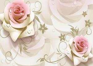 Fototapet 3D, Trandafiri roz pe un fundal alb Art.05128
