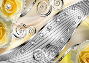 Fototapet 3D, Trandafiri galbeni cu ornamente gri Art.05147