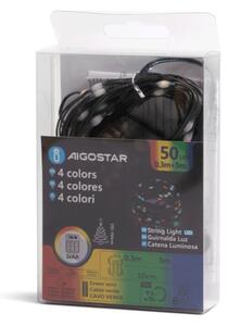 Aigostar - Ghirlandă LED pentru exterior, 50 LED-uri, 8 funcții, alimentare 3 x AA, 5,3 m, IP44, multicolor