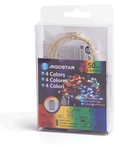 Aigostar - Ghirlandă LED pentru exterior, 50 LED, 8 funcții, alimentare 3 x AA, 5,3 m, IP44, multicoloră