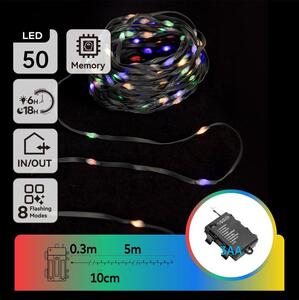 Aigostar - Ghirlandă LED pentru exterior, 50 LED-uri, 8 funcții, alimentare 3 x AA, 5,3 m, IP44, multicolor