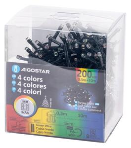 Aigostar - Ghirlandă LED exterior 200 LED, 8 funcții, 3 x AA, 10,3 m, IP44, multicolor