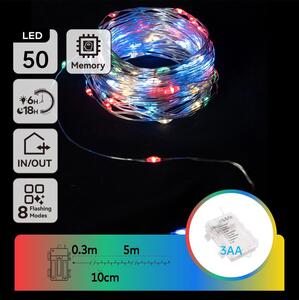 Aigostar - Ghirlandă LED pentru exterior, 50 LED, 8 funcții, alimentare 3 x AA, 5,3 m, IP44, multicoloră