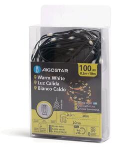 Instalație LED de Crăciun de exterior Aigostar 100xLED/8 funcții 3xAA 10,3m IP44 alb cald