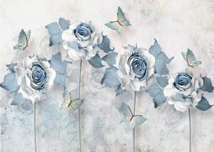 Fototapet 3D, Trandafiri albastri pe un fundal alb Art.05083