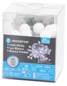 Aigostar - Ghirlandă LED de exterior 25xLED/3xAA/8 funcții 2,8 m IP44 alb rece