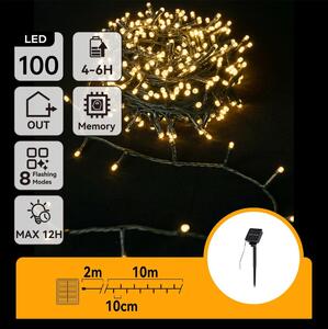 Aigostar - Ghirlandă solară LED, 100x LED, 8 funcții, 12 m, IP65, alb cald