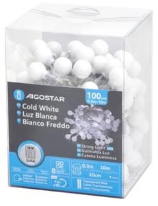 Aigostar - Ghirlandă LED de exterior 100xLED/3xAA/8 moduri 10,3 m IP44 alb rece