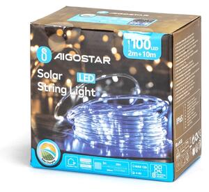 Aigostar - Ghirlandă solară LED, 100 LED-uri, 8 funcții, 12 m, IP65, alb rece