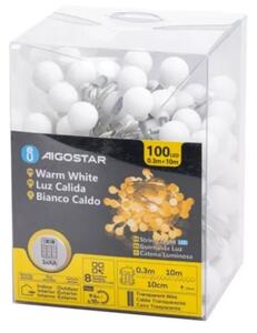 Aigostar - Ghirlandă LED de exterior, 100 LED, alimentare 3x AA, 8 funcții, 10,3 m, IP44, alb cald