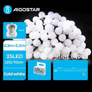 Aigostar - Ghirlandă LED de exterior 25xLED/3xAA/8 funcții 2,8 m IP44 alb rece