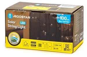 Aigostar - Ghirlandă solară LED, 100 LED / 8 funcții, 4 x 1 m, IP65, alb cald