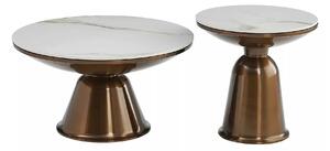 Set 2 masute cafea VERA, alb cu efect de marmura/cupru, ceramica/metal