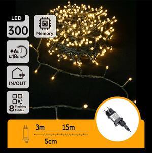 Aigostar - Ghirlandă LED pentru exterior, 300 LED, 8 funcții, 18 m, IP44, alb cald