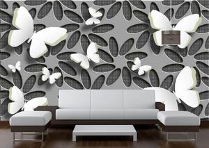 Fototapet 3D, Fluturi albi pe un fundal negru abstract Art.05145
