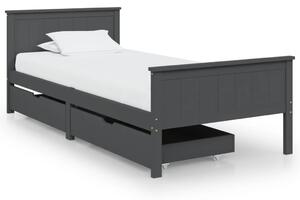 Cadru pat cu 2 sertare, gri închis, 90x200 cm, lemn masiv pin