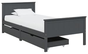 Cadru pat cu 2 sertare, gri închis, 100x200 cm, lemn masiv pin