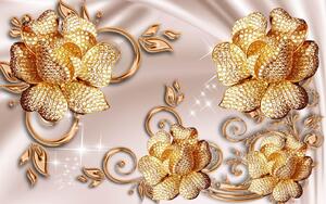 Fototapet 3D, Flori de aur pe un fundal bej Art.05267