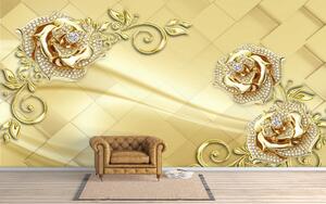 Fototapet 3D, Flori de aur pe un fundal galben Art.05330