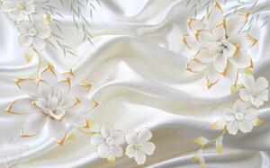 Fototapet 3D, Flori delicate albe pe un fundal alb de matase Art.05328