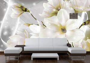 Fototapet 3D, Flori albe pe un fundal de matase Art.05034
