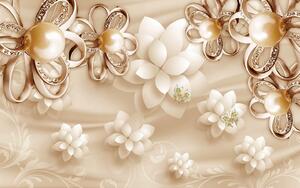 Fototapet 3D, Flori albe pe un fundal bej Art.05295