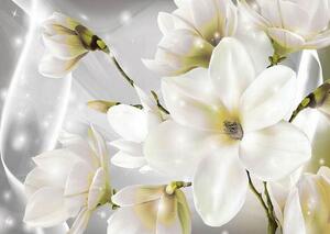 Fototapet 3D, Flori albe pe un fundal de matase Art.05034