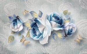 Fototapet 3D, Flori albastre pe un fundal gri Art.05424