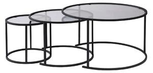 Set 3 masute cafea AURUM, transparent/negru, sticla/metal