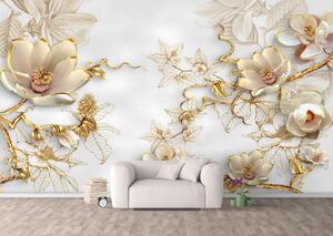 Fototapet 3D, Flori albe cu ramuri aurii Art.05125