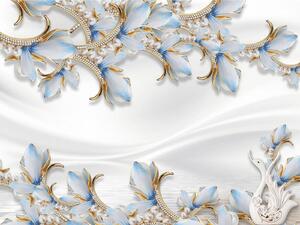 Fototapet 3D, Flori albastre pe fundal gri Art.05381