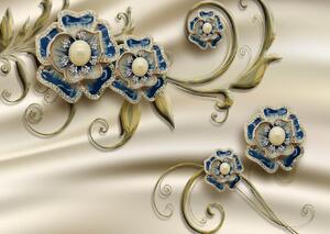 Fototapet 3D, Flori albastre pe un fundal bej Art.05111