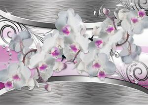 Fototapet 3D, Orhidee alba pe un fundal gri Art.05015
