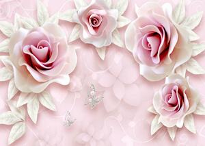 Fototapet 3D , Trandafiri rozalii pe un fundal roz Art.05154