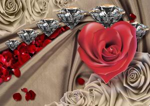Fototapet 3D , Diamante si trandafiri rosii Art.05106