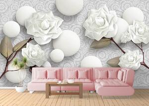 Fototapet 3D , Trandafiri albi si perle albe Art.05165