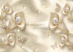 Fototapet 3D , Flori callas din perle si stropi de apa Art.05162
