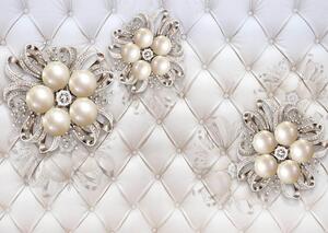 Fototapet 3D, Bijuterii din perle si diamante pe un fundal alb Art.05019