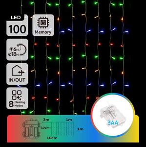 Instalație LED de Crăciun de exterior Aigostar 100xLED/8 funcții 3xAA 4x1m IP44 multicolor
