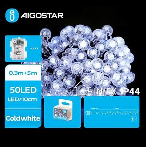 Aigostar - Ghirlandă LED pentru exterior 50xLED/3xAA/8 funcții 5,3 m IP44 alb rece