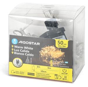 Aigostar - Ghirlandă LED de exterior, 50 LED-uri/8 funcții, 8 m, IP44, alb cald