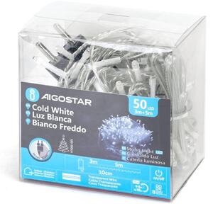 Aigostar - Ghirlandă LED pentru exterior, 50 LED / 8 funcții, 8 m, IP44, alb rece