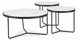 Set 3 măsuțe cafea DEMETER, alb/negru, ceramică/metal
